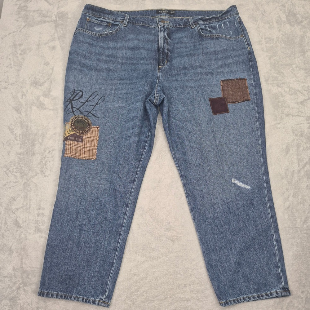 Lauren Ralph Lauren 22W (48) Patchwork Boyfriend Tapered Jeans‎ Blue Women Plus